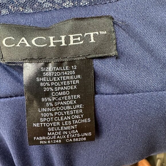 Cachet Navy Sleeveless Gown With Beaded Bodice Floor Length Prom Evening 12 - Picture 7 of 7